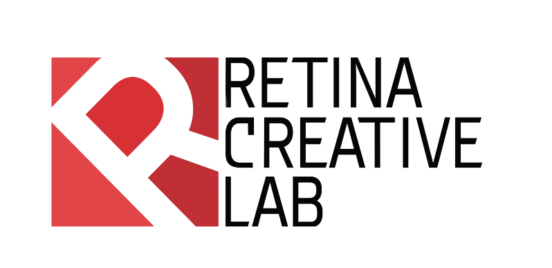 Retina Creative Lab logo with red geometric design and black text