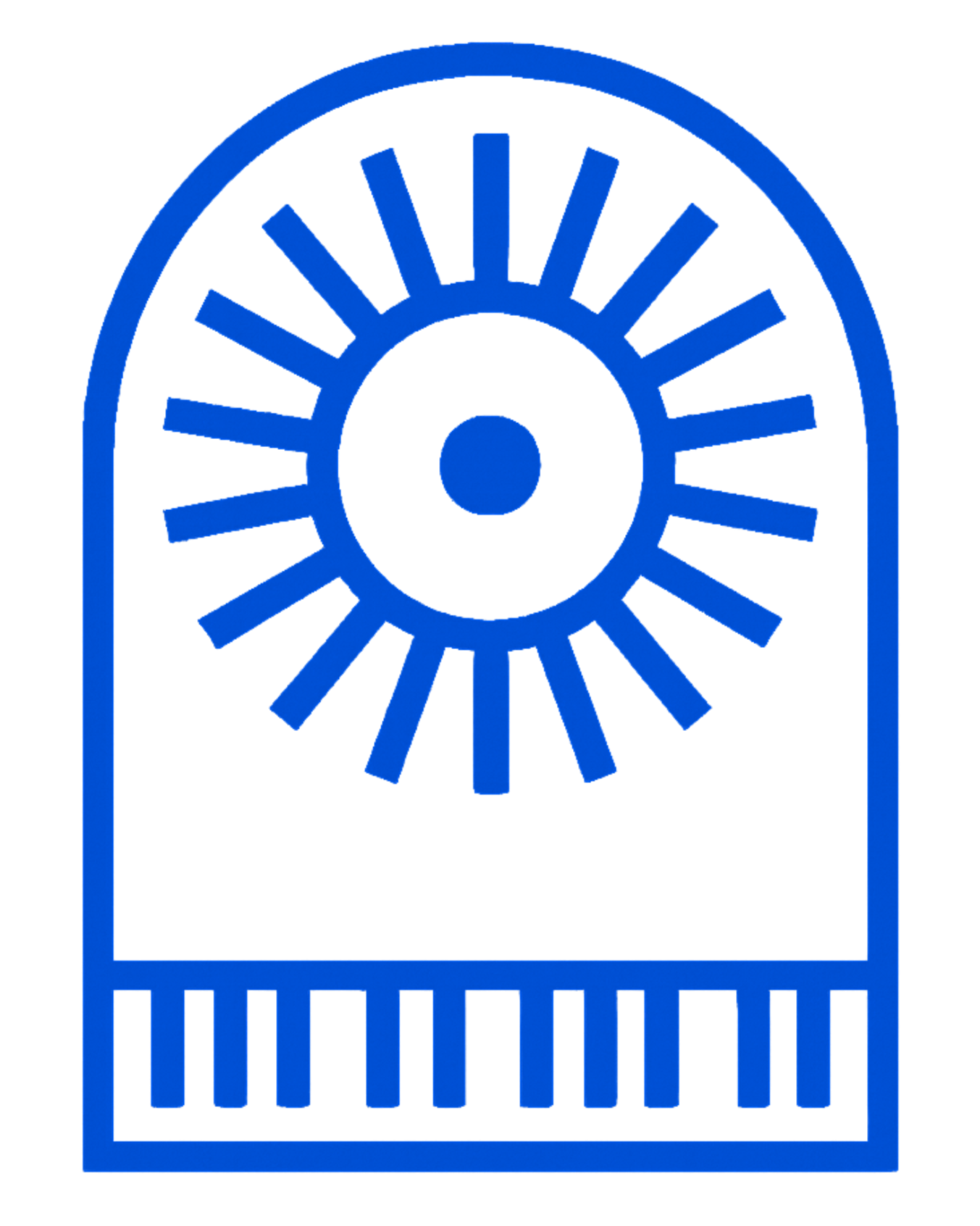 Blue metal decorative piece featuring a clock face and a rectangular area for displaying a picture or plaque.