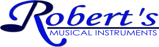 Logo for Robert's Musical Instruments with stylized text in blue.
