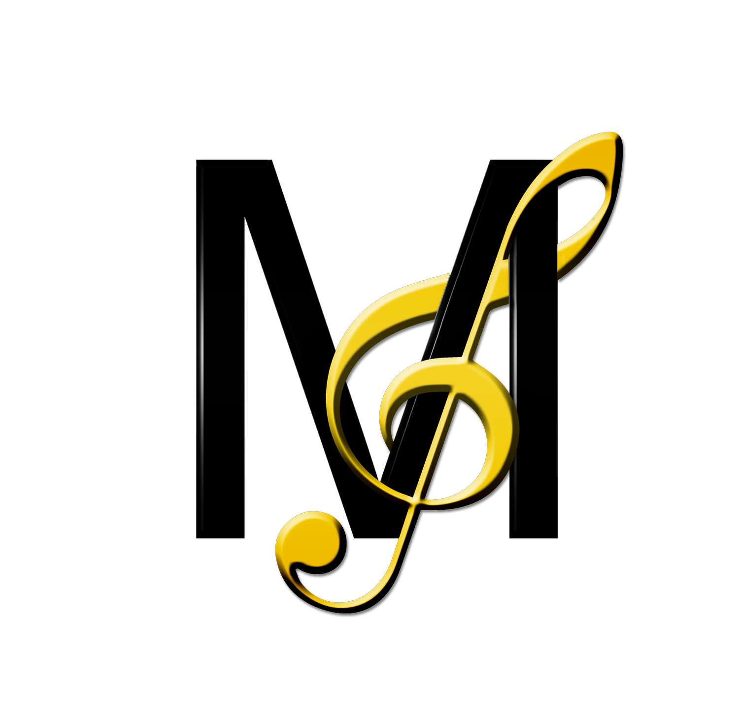 3D gold treble clef musical symbol in front of a black background.